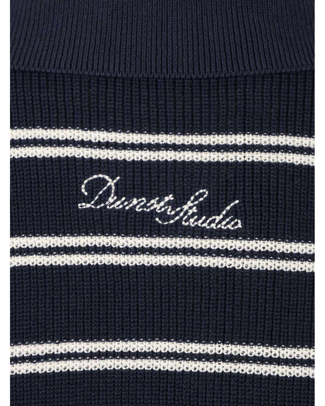 DUNST Blue Striped Polo Knitted Top for men