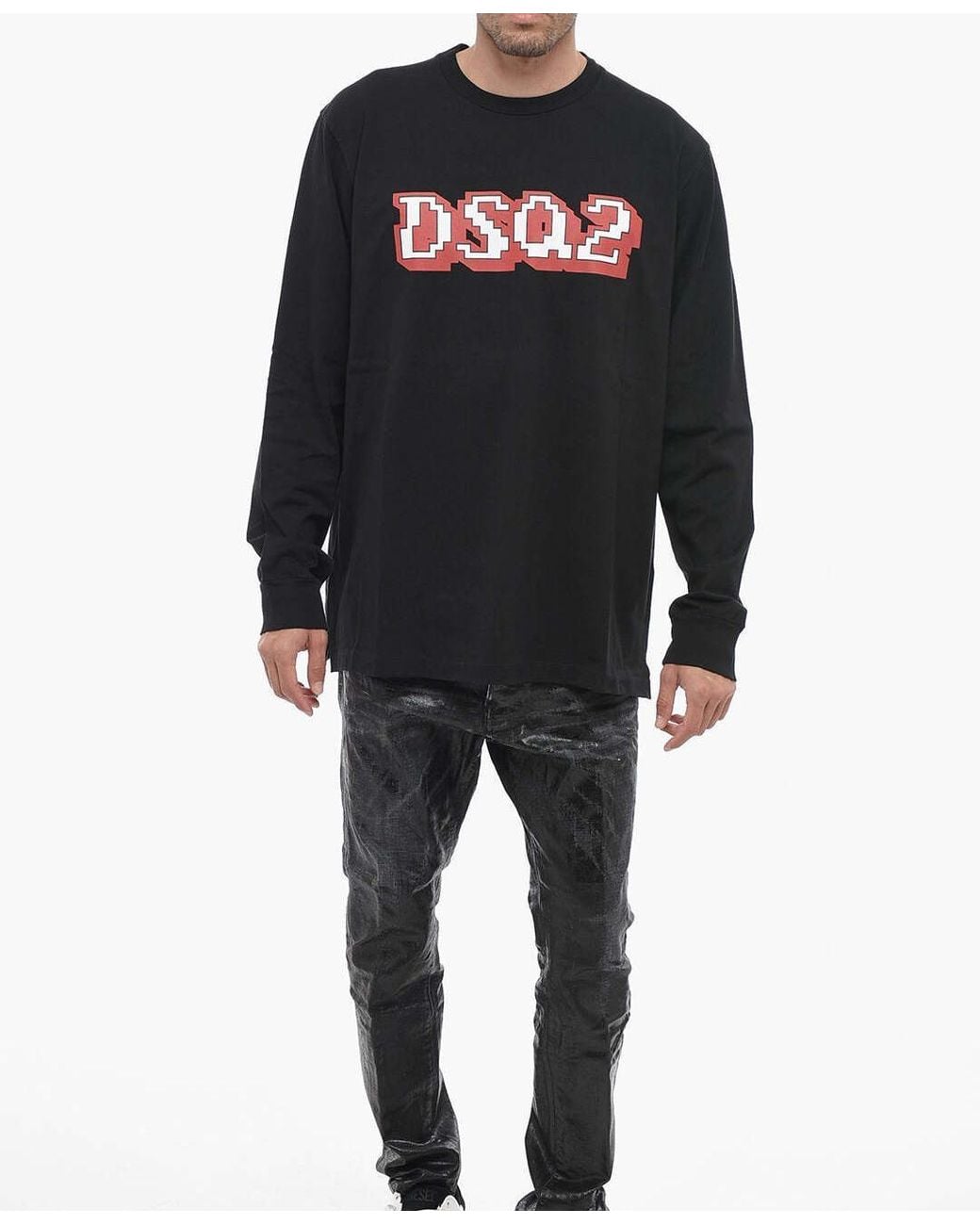 DSquared² Black Logo-Print Long-Sleeve Cotton T-Shirt for men