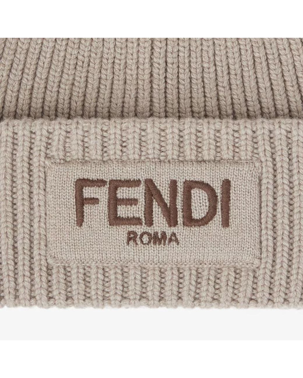Fendi Natural Logo Embroidered Pompom Detail Beanie