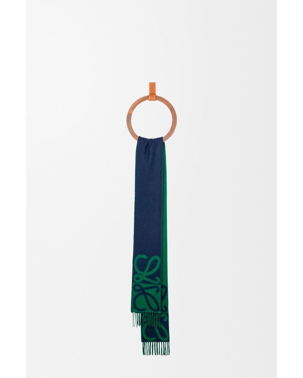 Loewe Green Anagram-Detail Fringed-Hem Scarf
