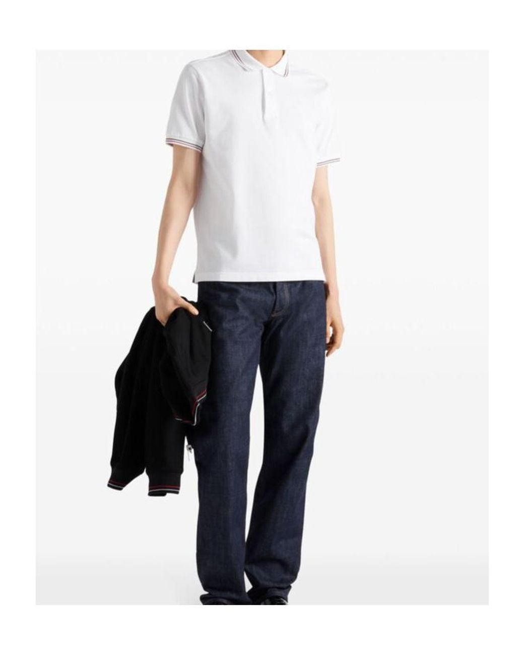 Prada White Logo Detailed Short Sleeved Polo Shirt for men