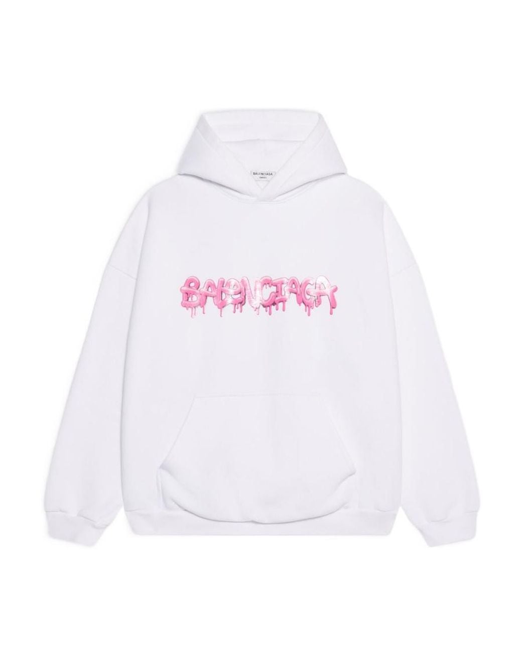 Balenciaga White Logo Print Ribbed Hem Hoodie