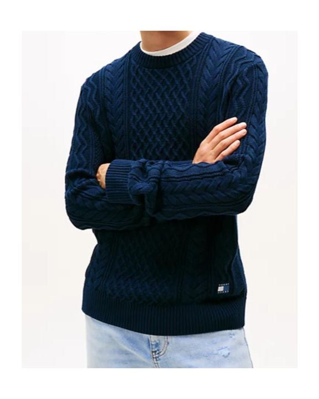 Tommy Hilfiger Blue Tommy Badge Cable Knit Slim Jumper for men