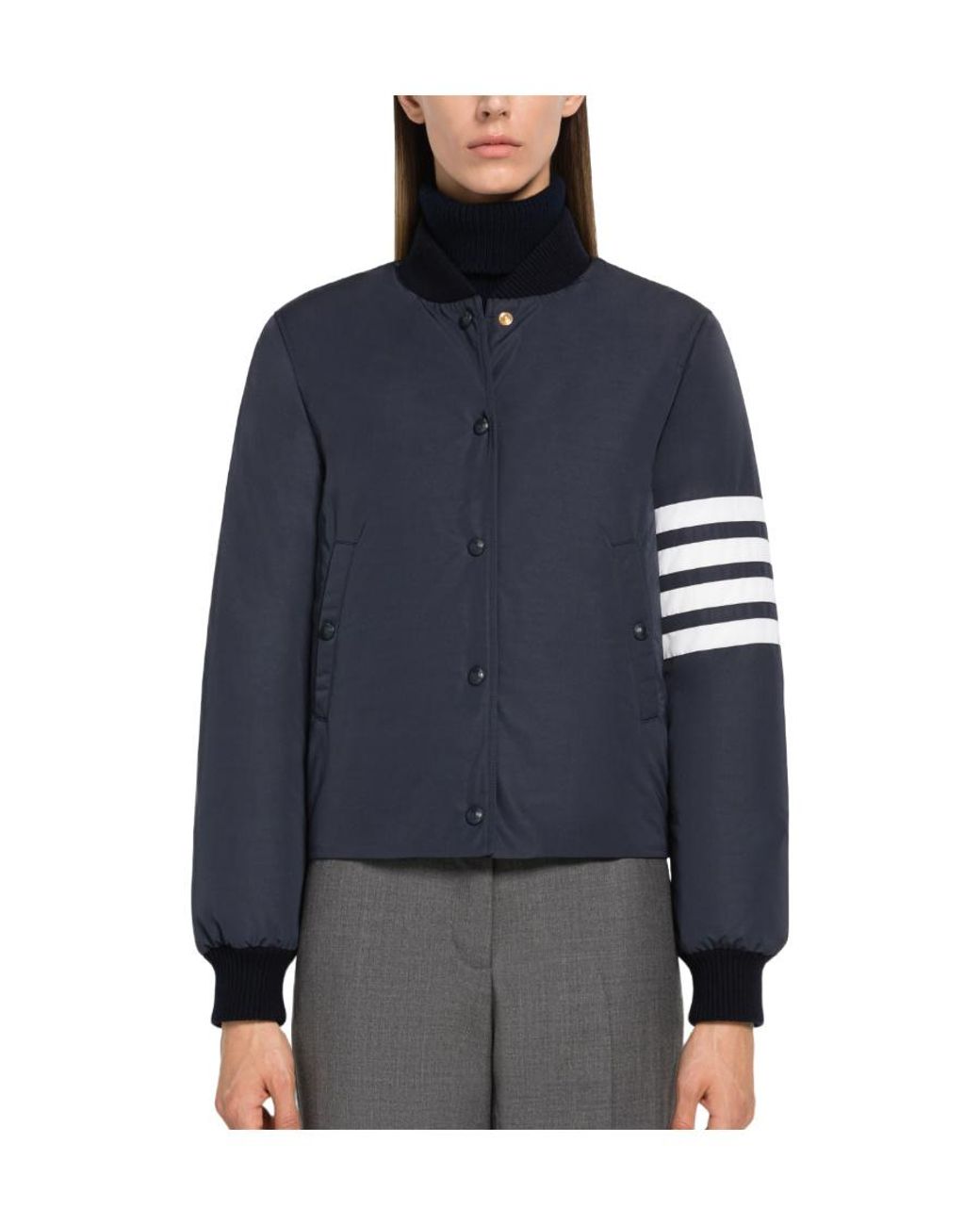 Thom Browne Blue Tech Faille 4 Striped Down Jacket