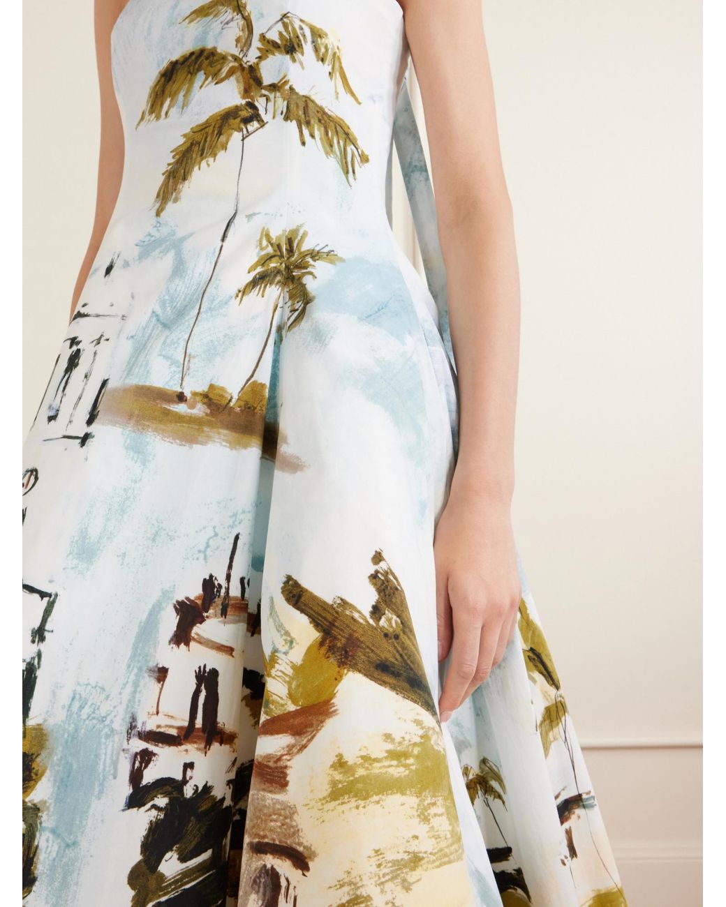 Oscar de la Renta White Printed Cotton-Poplin Midi Dress