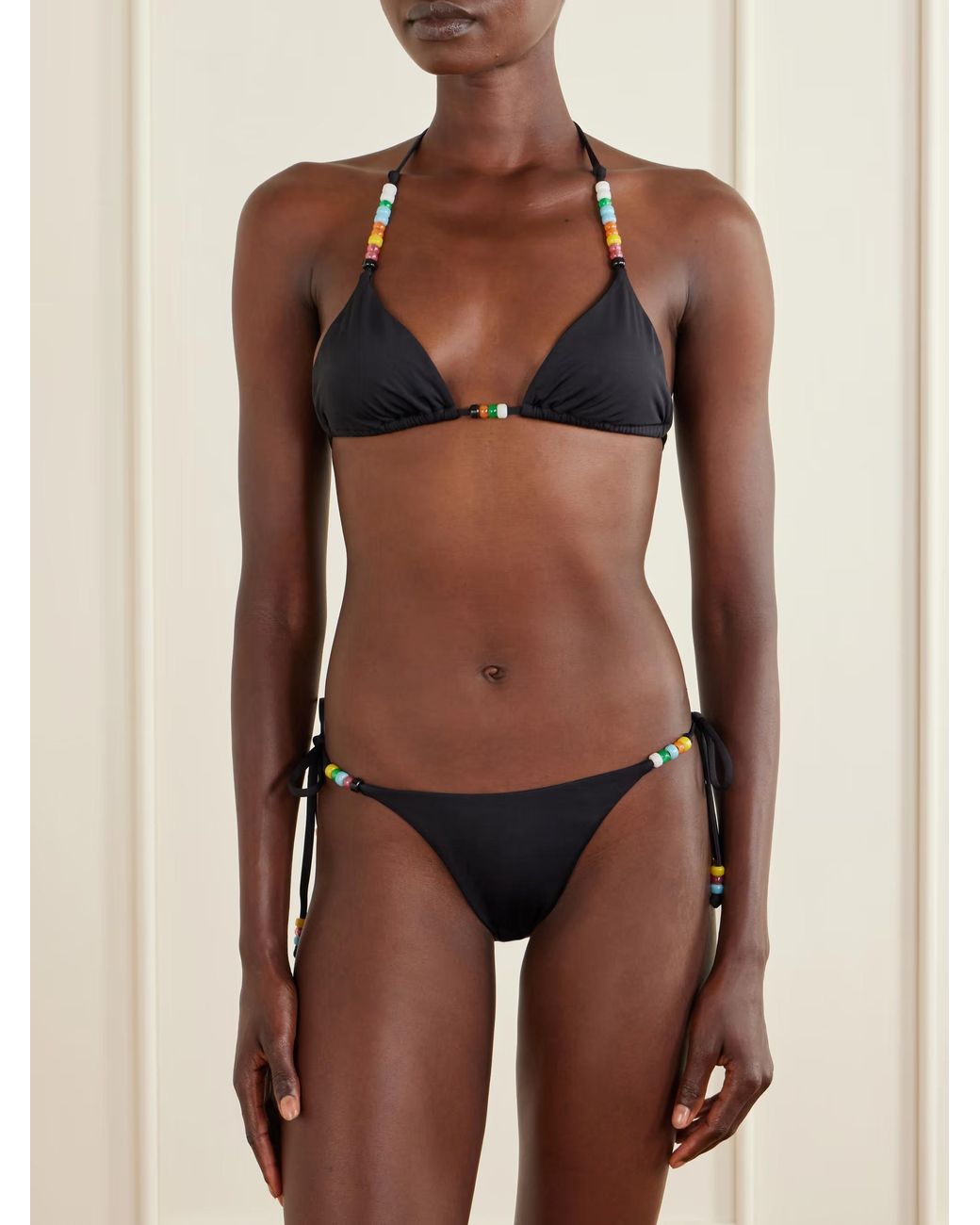 Staud Black Lido Embellished Triangle Bikini Top
