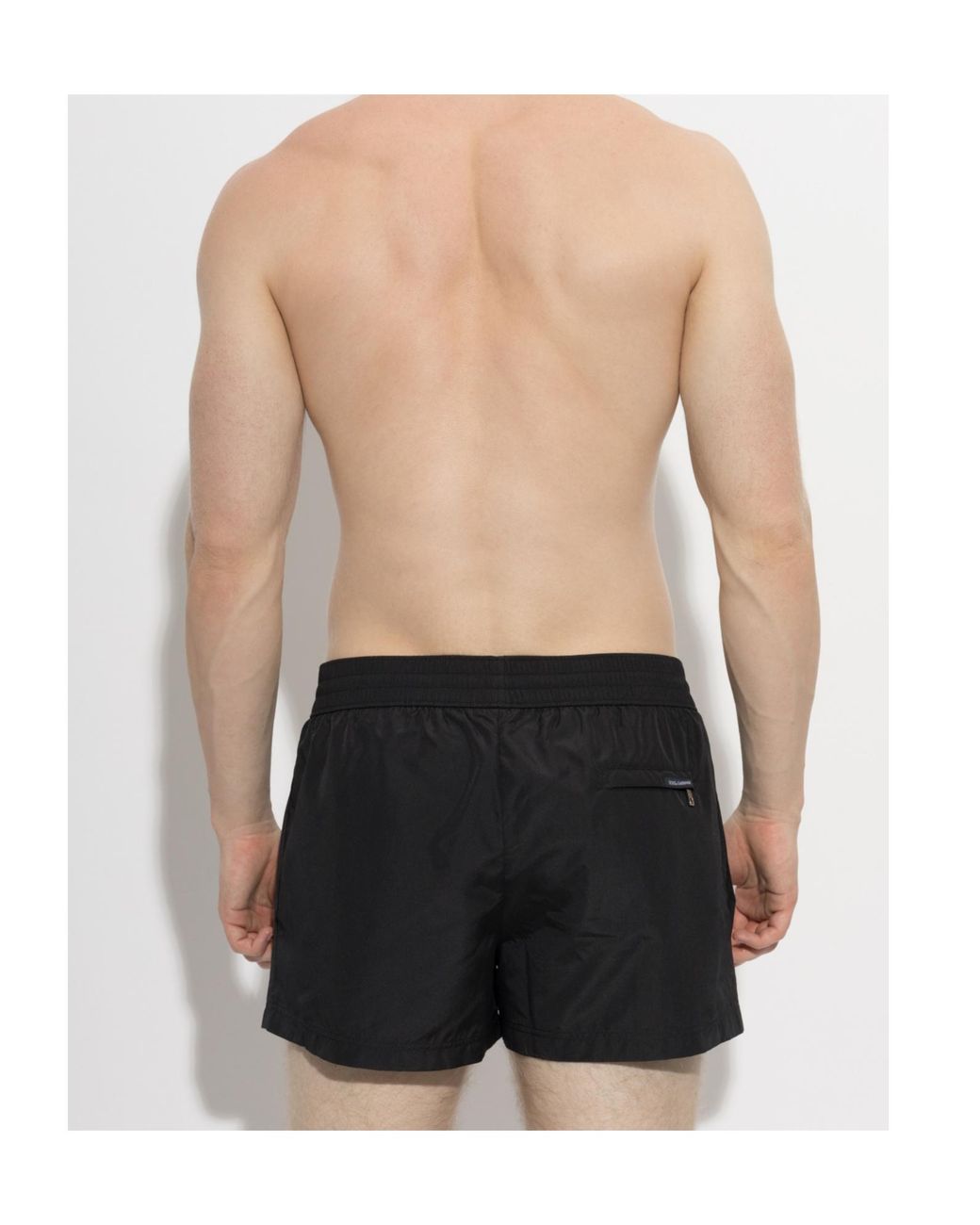 Dolce & Gabbana Black Logo Patch Drawstring Swim Shorts for men