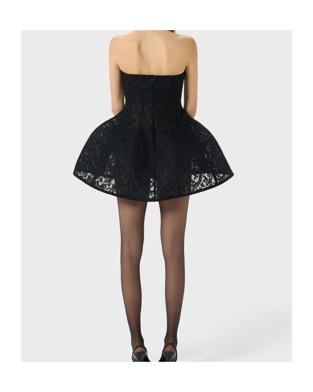 Blumarine Black Short Lace And Crinoline Dress With Bejewelled Buttons