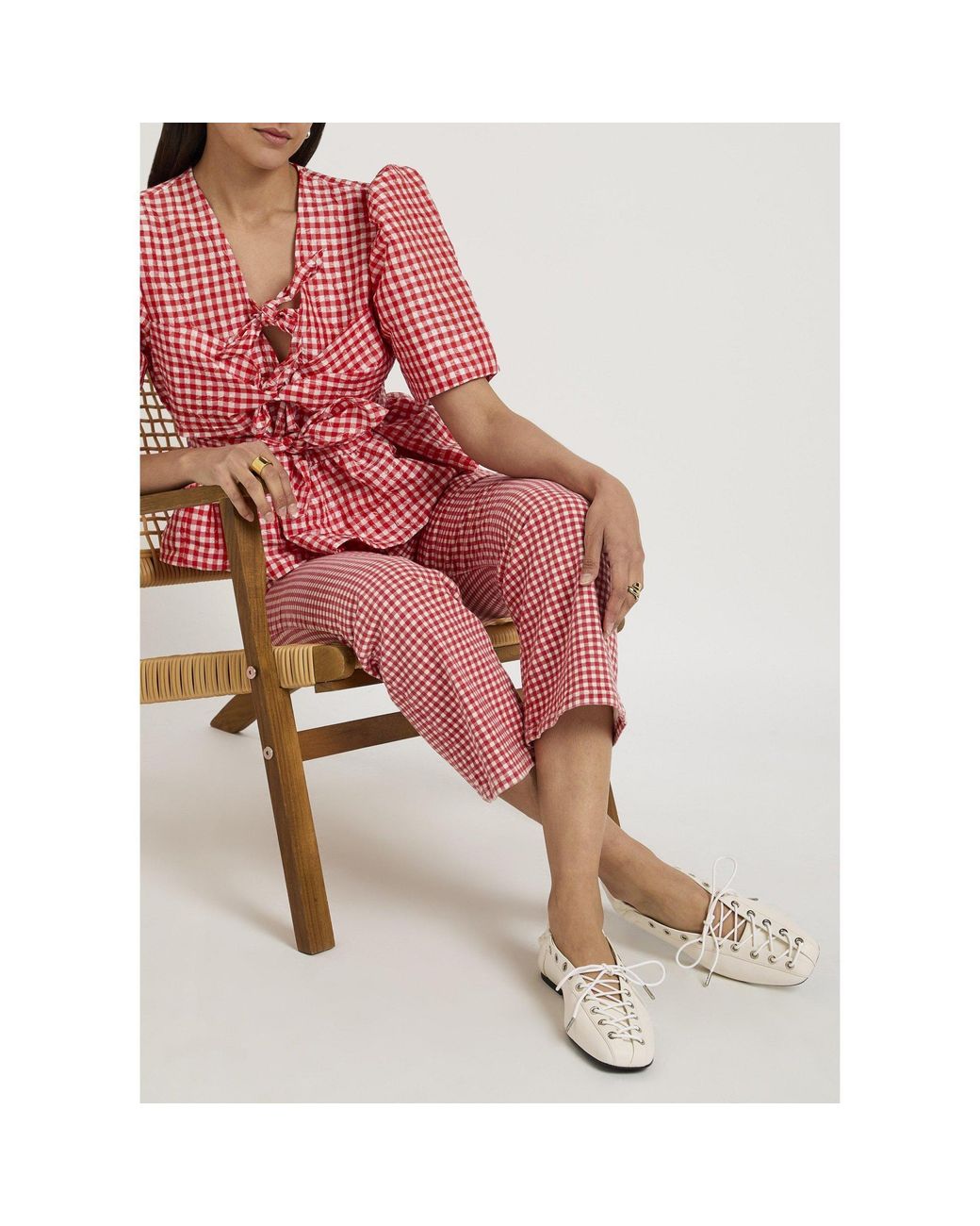 Ganni Natural Lace-Up Ballet Pumps