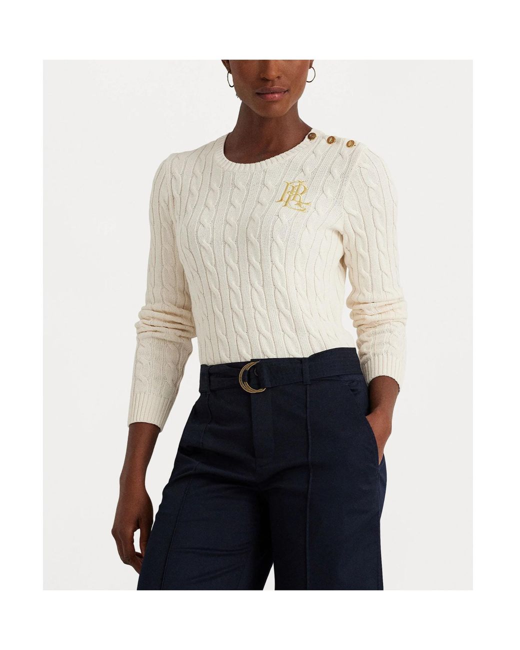Ralph Lauren White Lauren Logo Embroidered Knitted Jumper