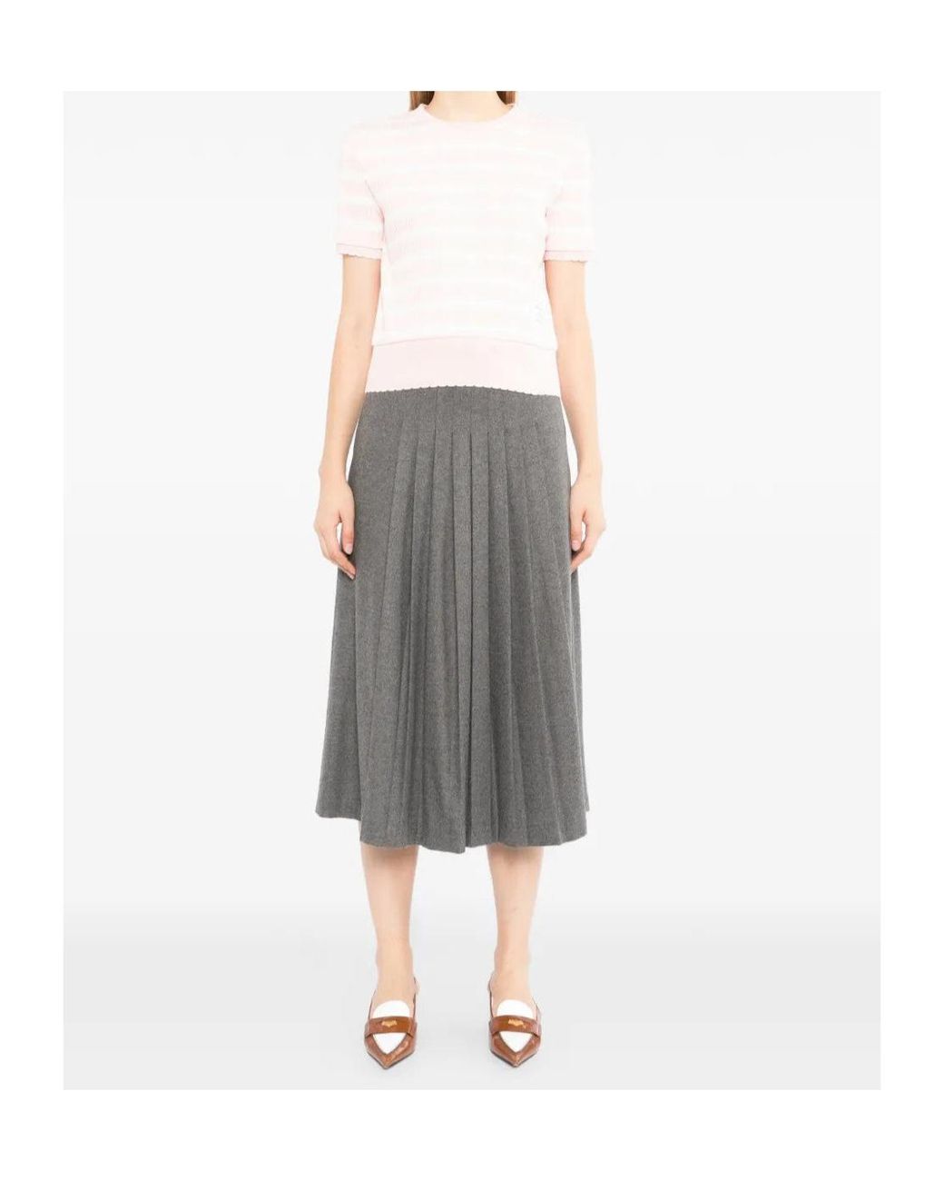 Thom Browne Pink Logo-Patched Striped T-Shirt