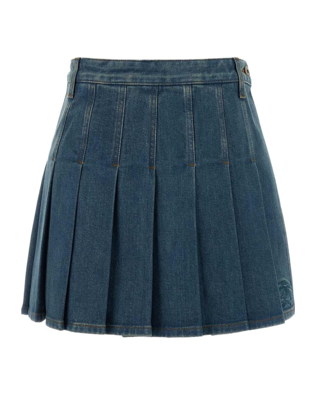 Burberry Blue Pleated Denim Mini Skirt