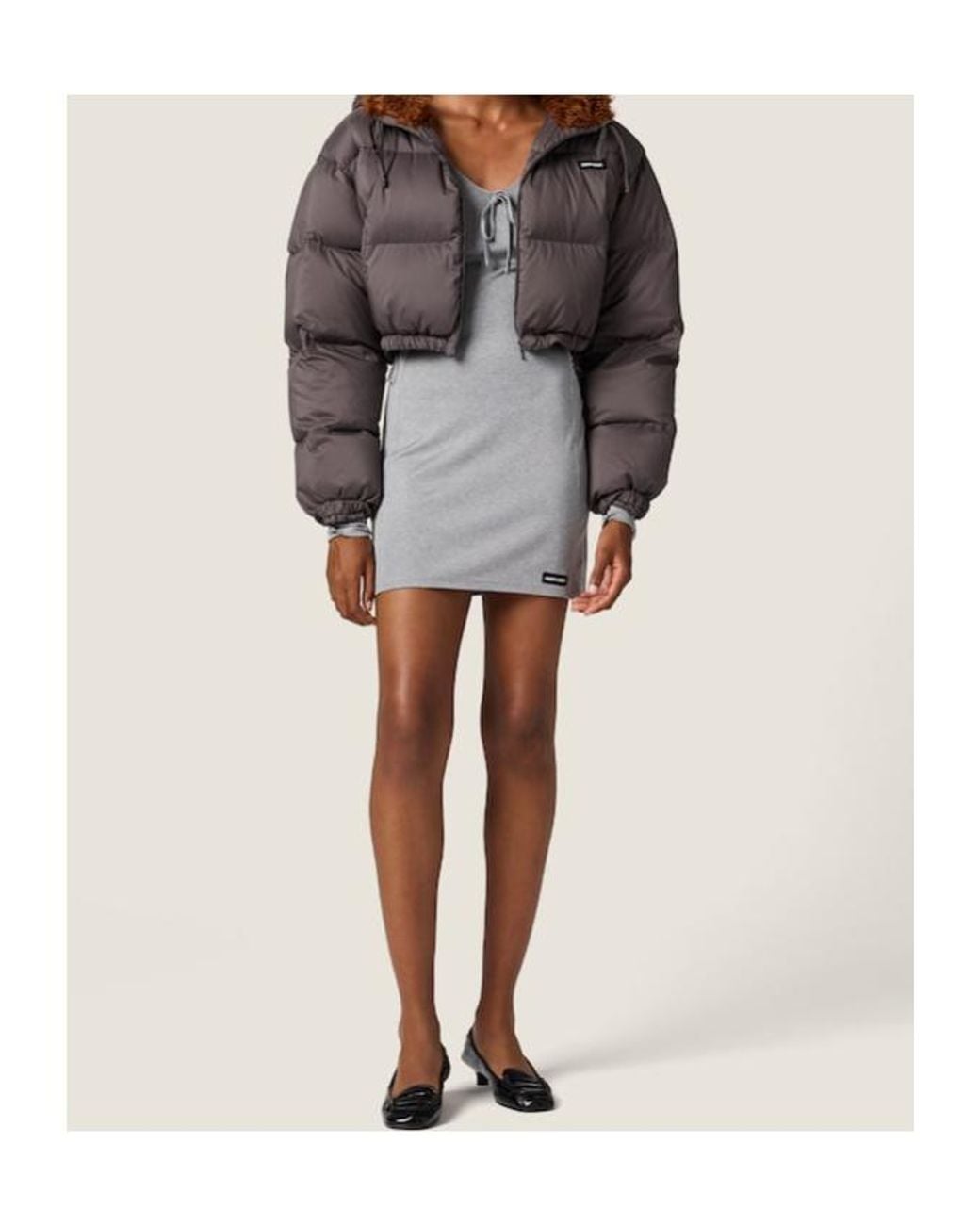 Miu Miu Brown Technical Ponge And Mohair Down Jacket