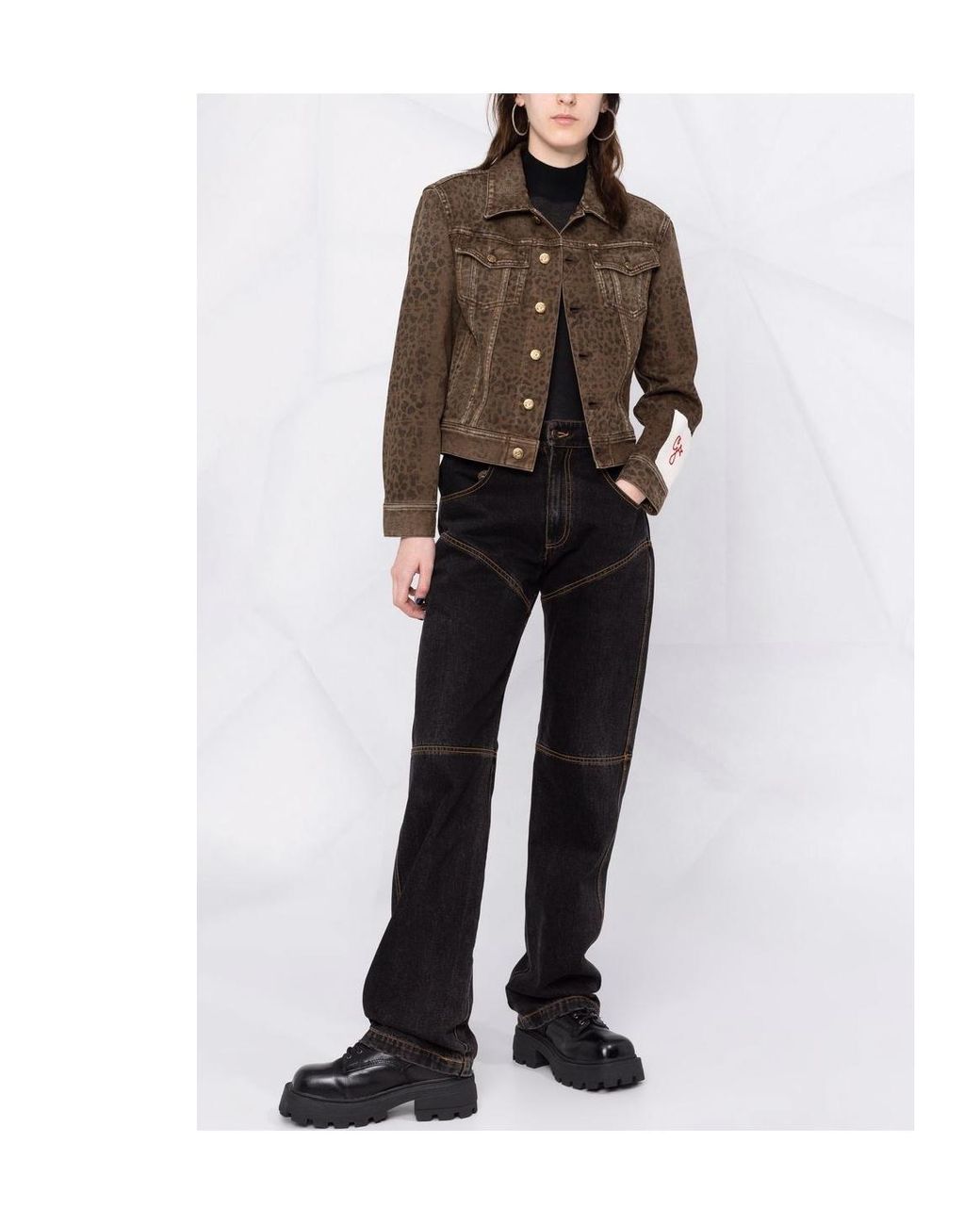 Golden Goose Deluxe Brand Brown Leopard Pattern Denim Jacket