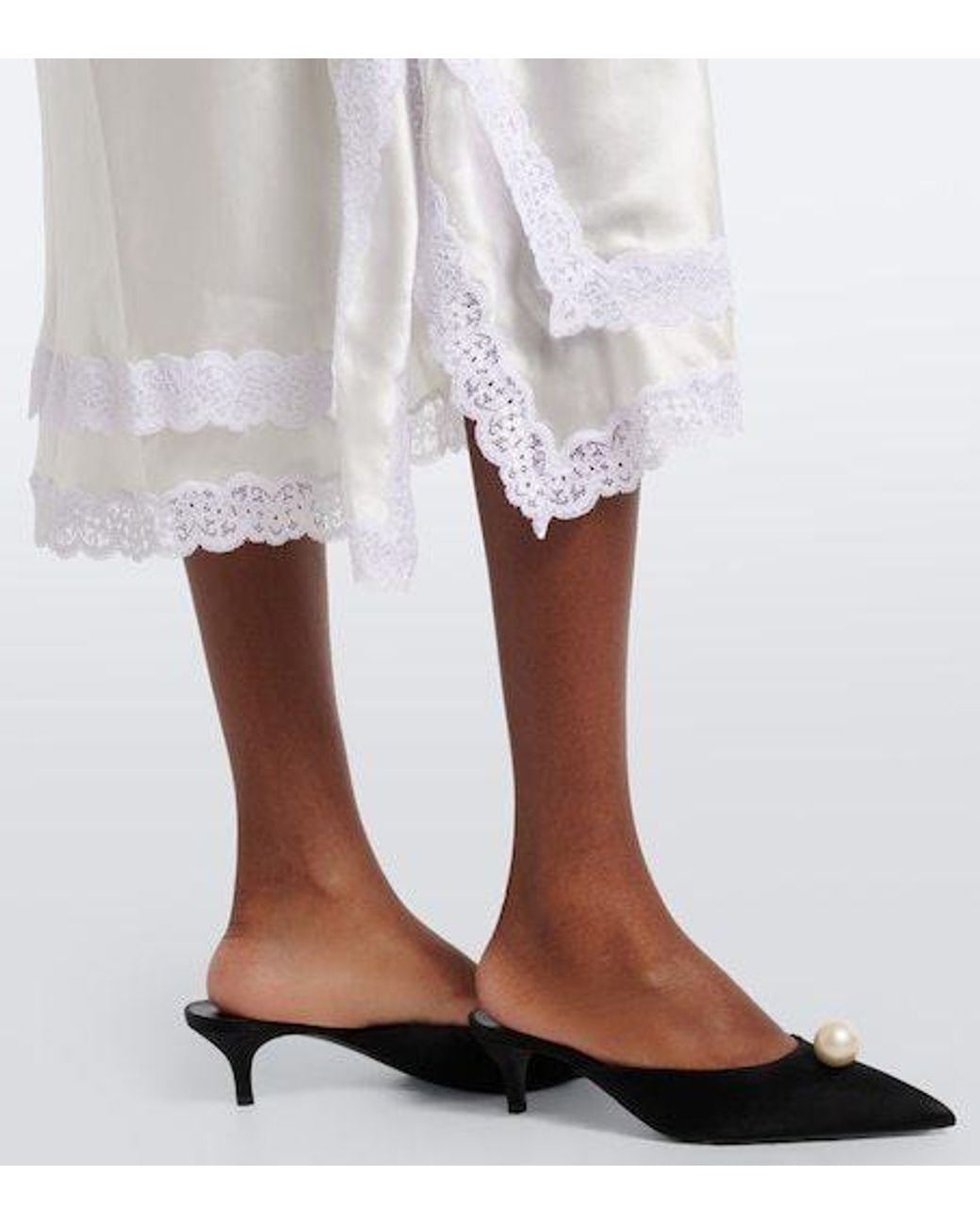 Magda Butrym White Lace-Trimmed Silk Satin Slip Dress