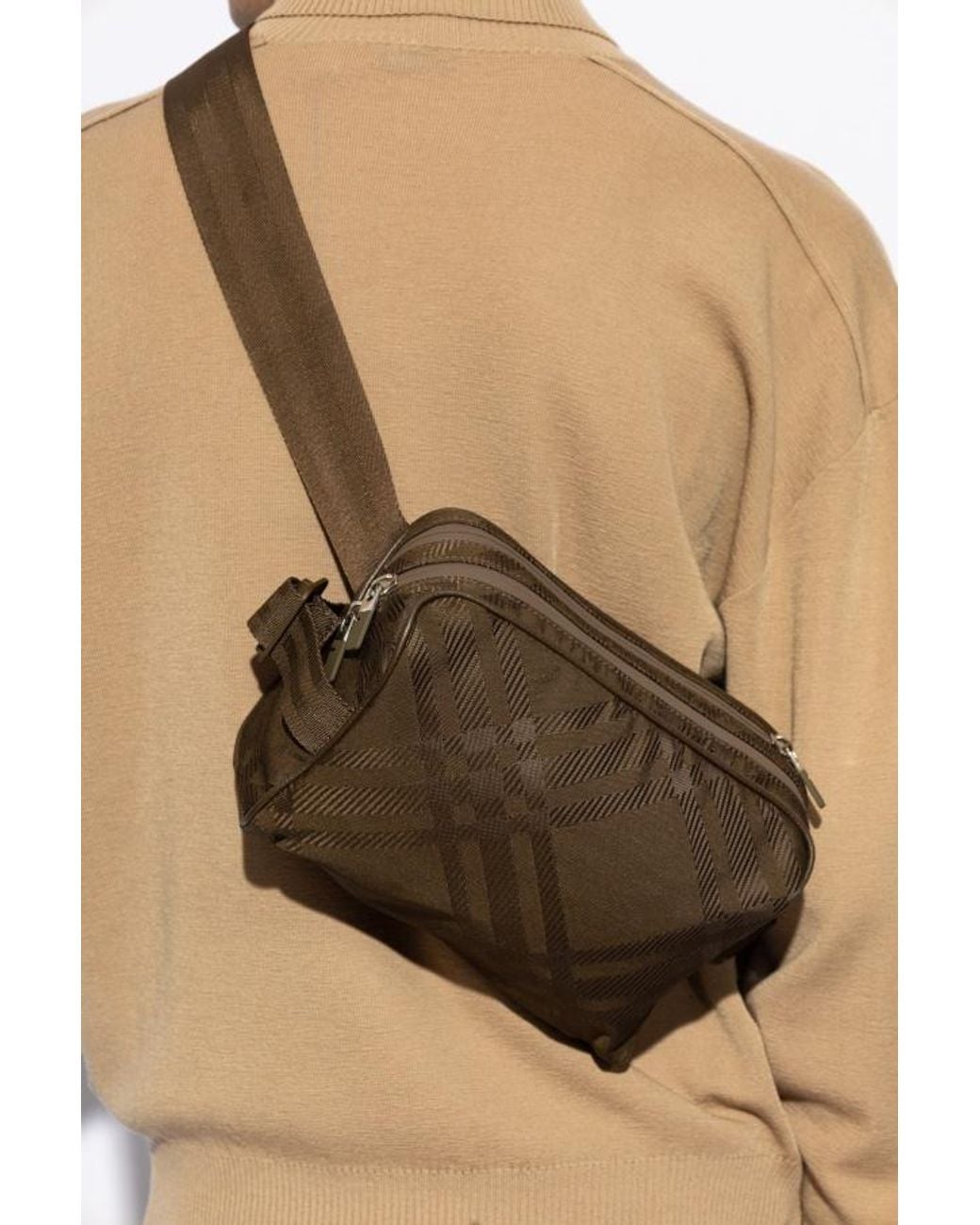 Burberry Brown Checkered Zipped Belt Bag for men