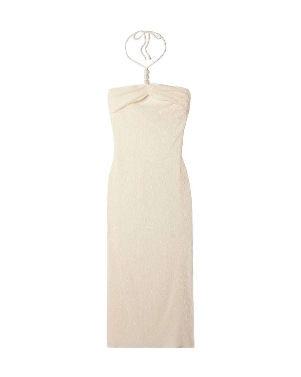 Magda Butrym White Embellished Gathered Stretch Lyocell-Blend Halterneck Maxi Dress