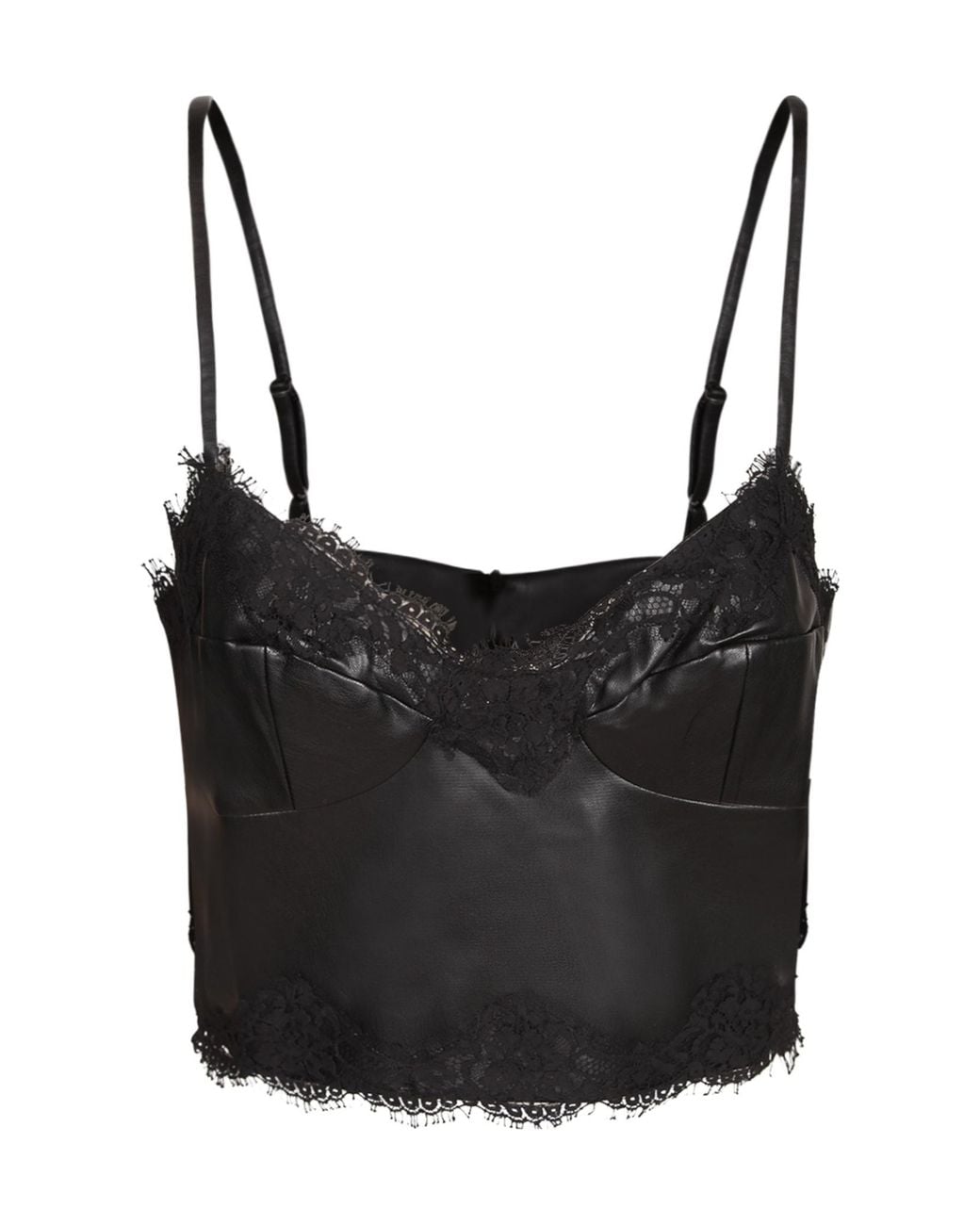 ERMANNO FIRENZE Black Lace-Trim Leather Tank Top