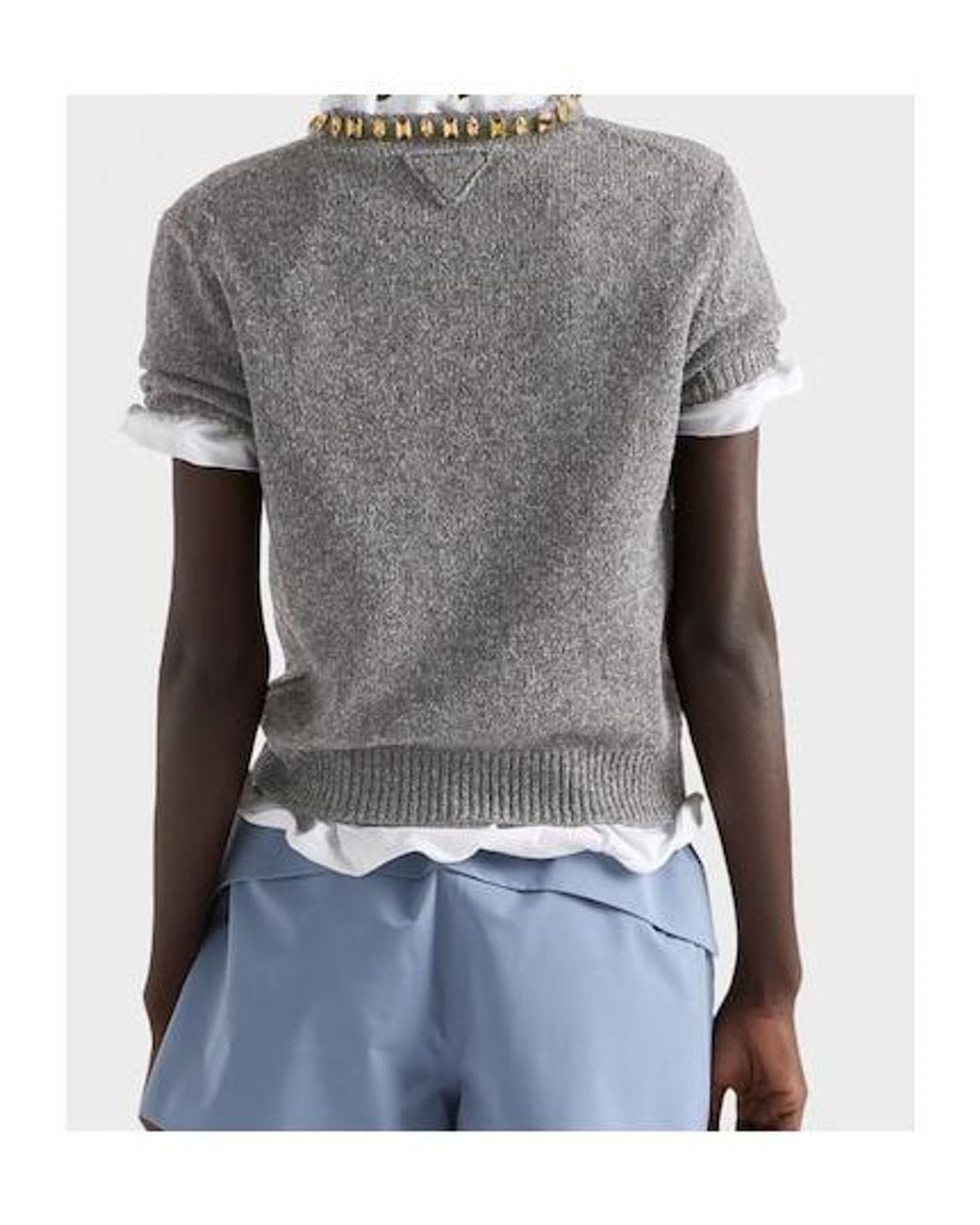 Prada Gray Wool-Cashmere Embellished Sweater