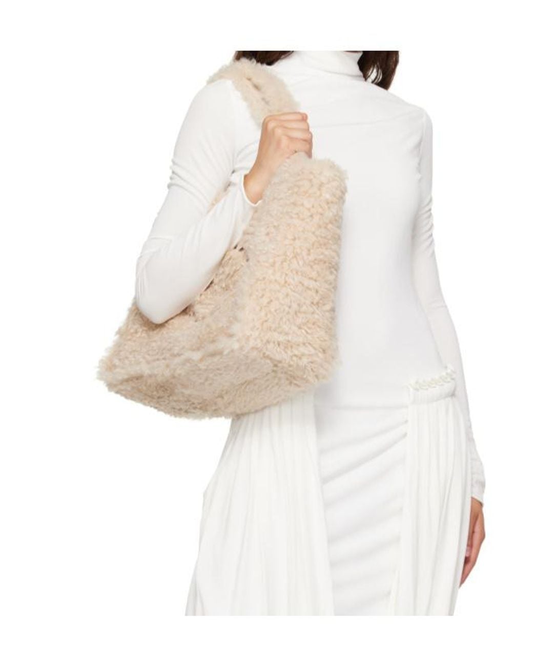 Stella McCartney Natural Stella Logo Embroidered Shearling Tote Bag