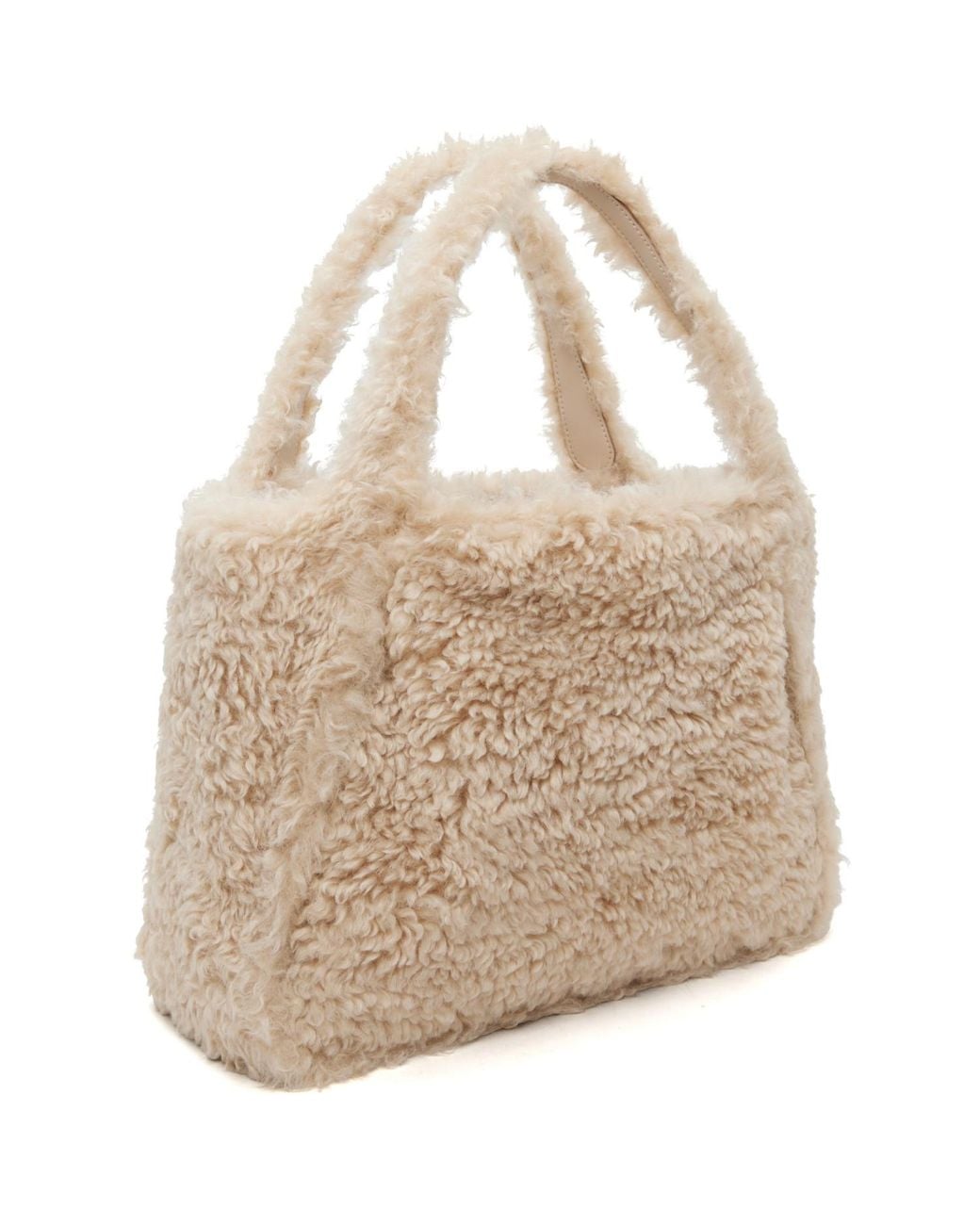 Stella McCartney Natural Stella Logo Embroidered Shearling Tote Bag