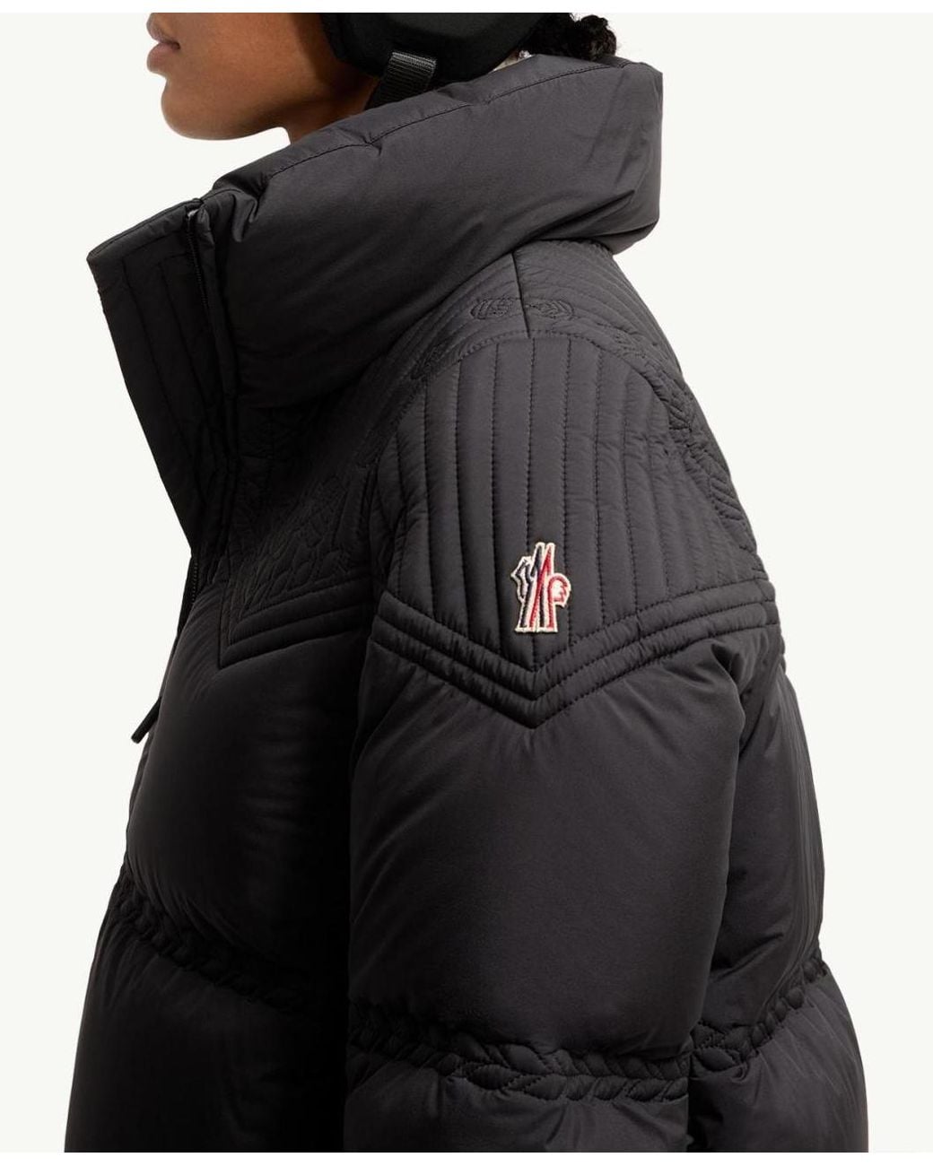 Moncler Black Anglins Leaf Embroidered Hooded Insulated Ski Jacket