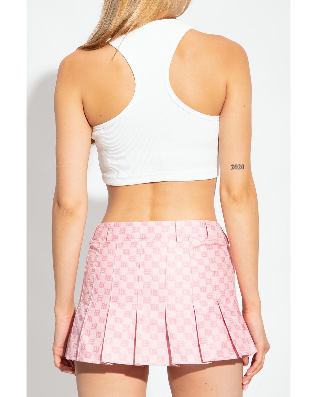 M I S B H V White Logo Embroidered Ribbed Tank Top