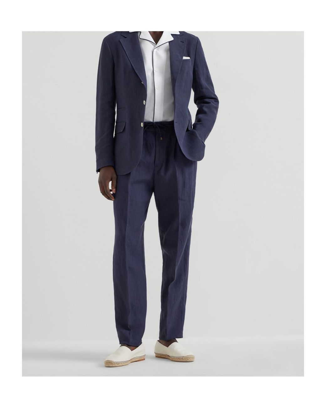 Brunello Cucinelli Blue Linen Trousers for men
