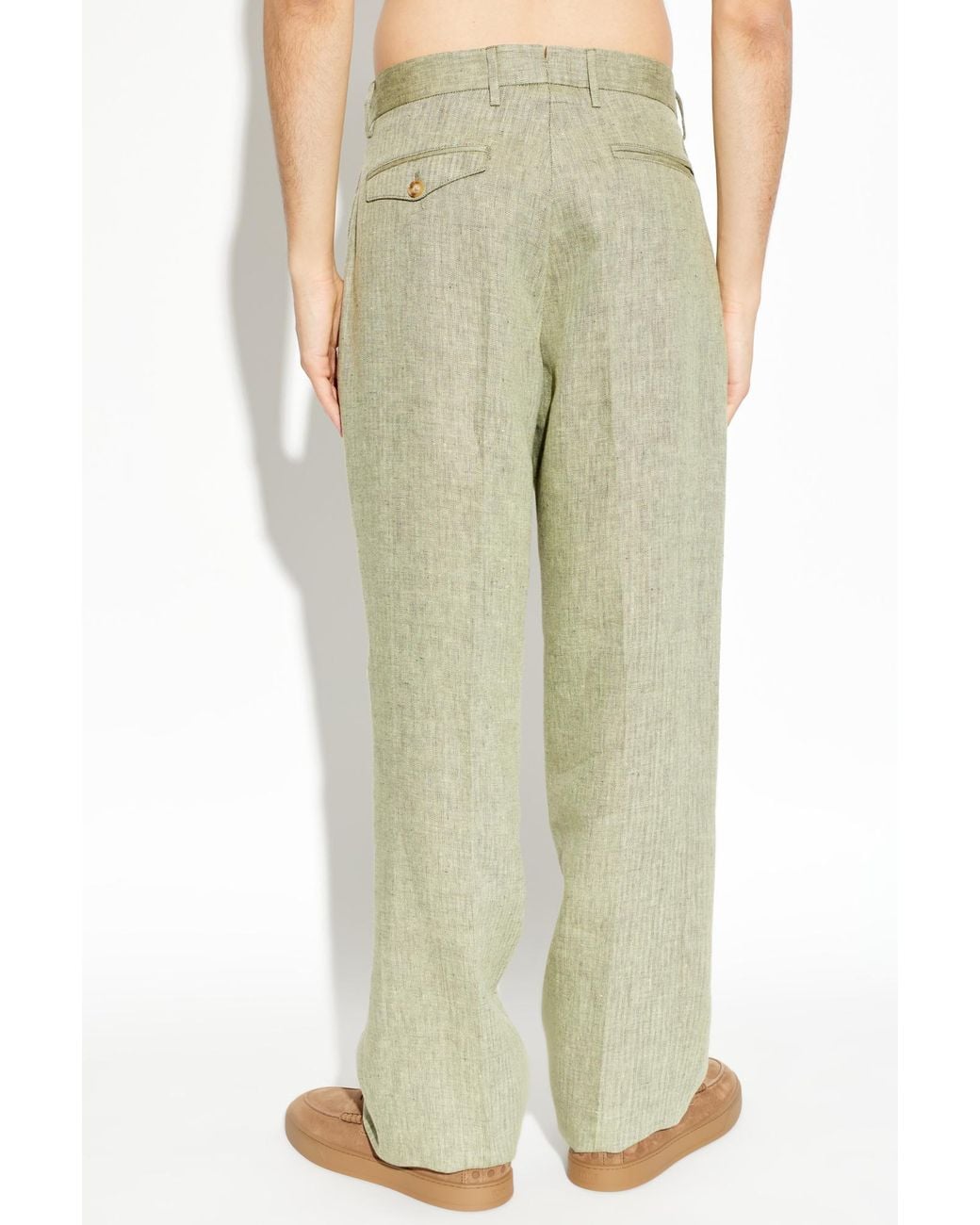 Etro Green Herringbone Tailored Pants for men