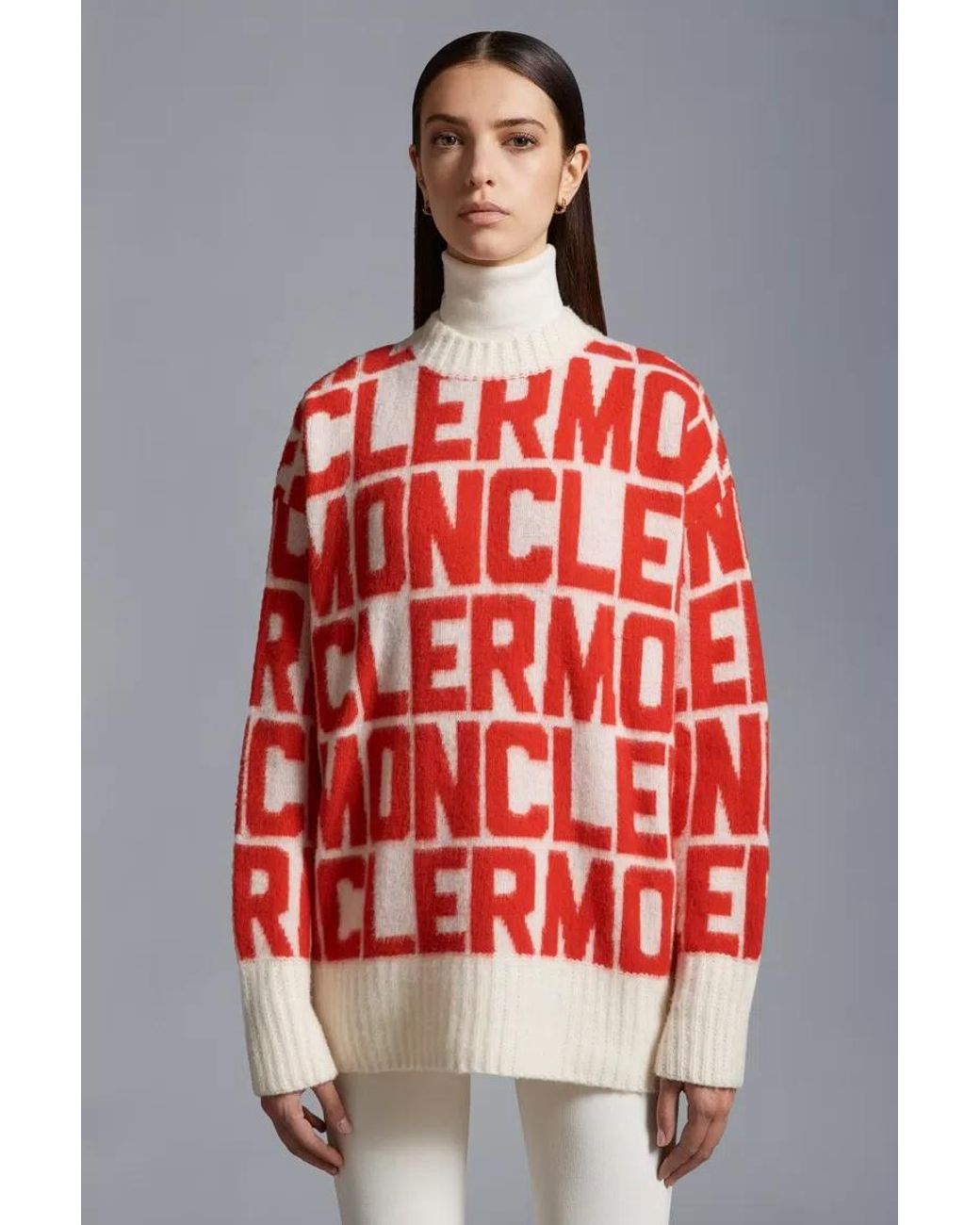 Moncler Red All-Over Logo Intarsia Knit Sweater