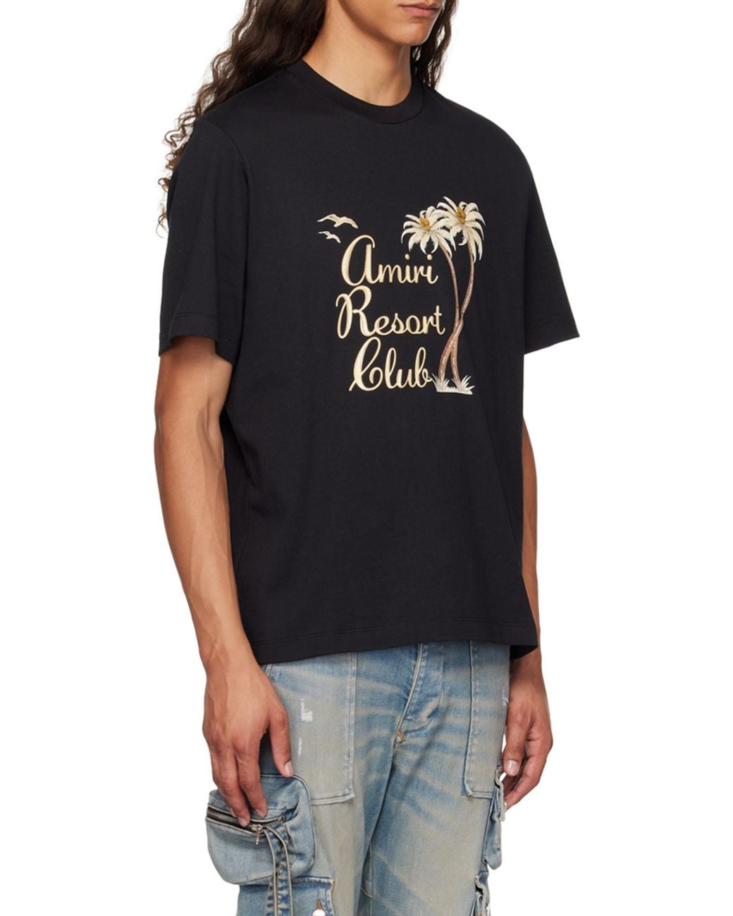 Amiri Black Palm Tree Printed Crewneck T-Shirt for men