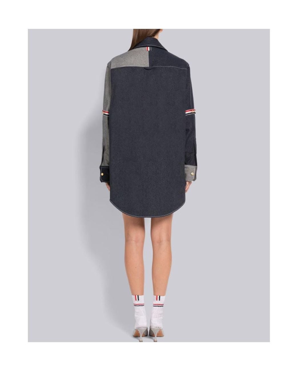 Thom Browne Gray Thom Contrasted Buttined Shirt Dress