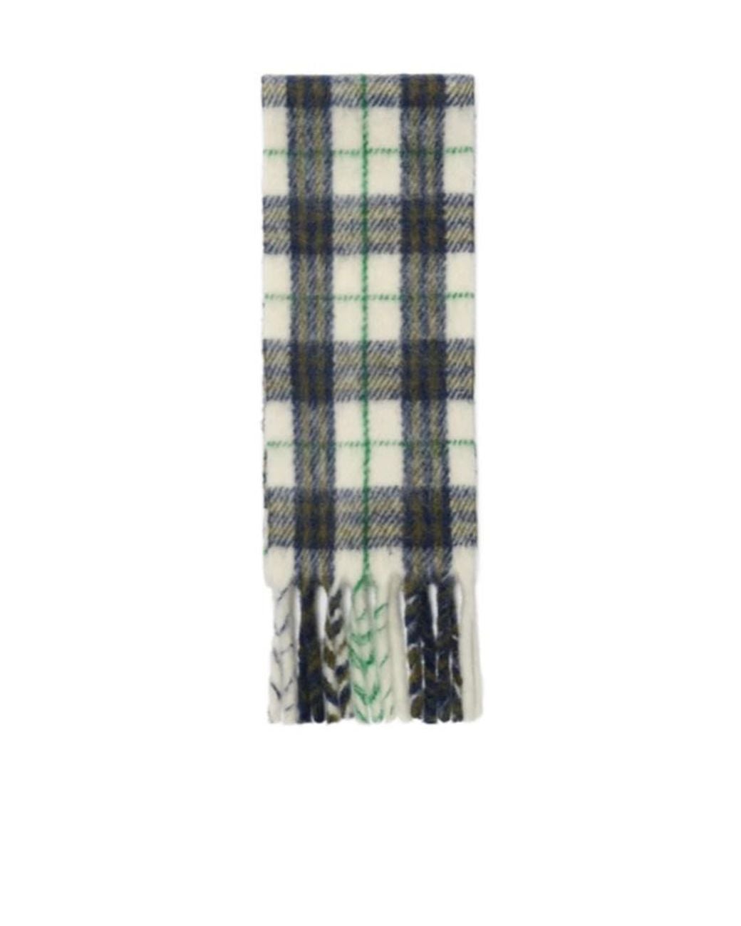 Burberry White Checked Fringed-Edge Scarf