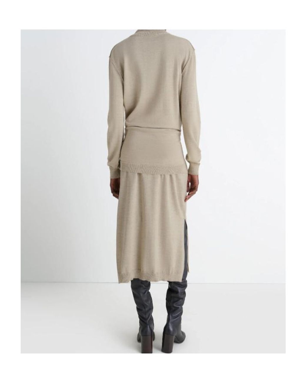 Lemaire Natural Trompe L'Oeil Turtleneck Belted Midi Dress