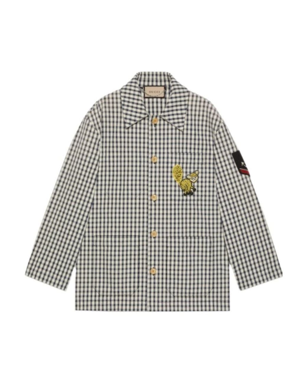 Gucci Gray Gingham Patch-Detail Jacket for men