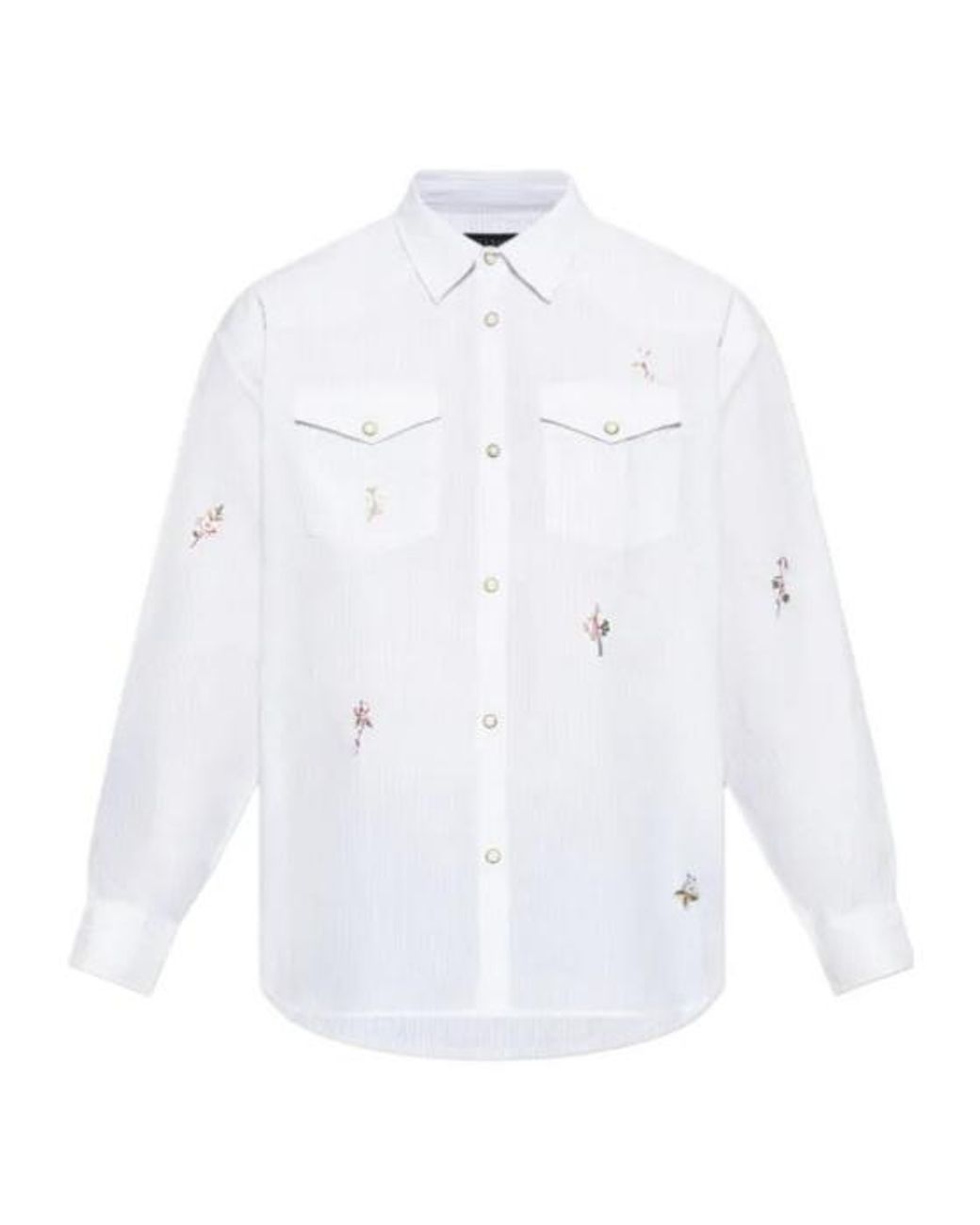 AllSaints White Floral Embroidered Shirt for men
