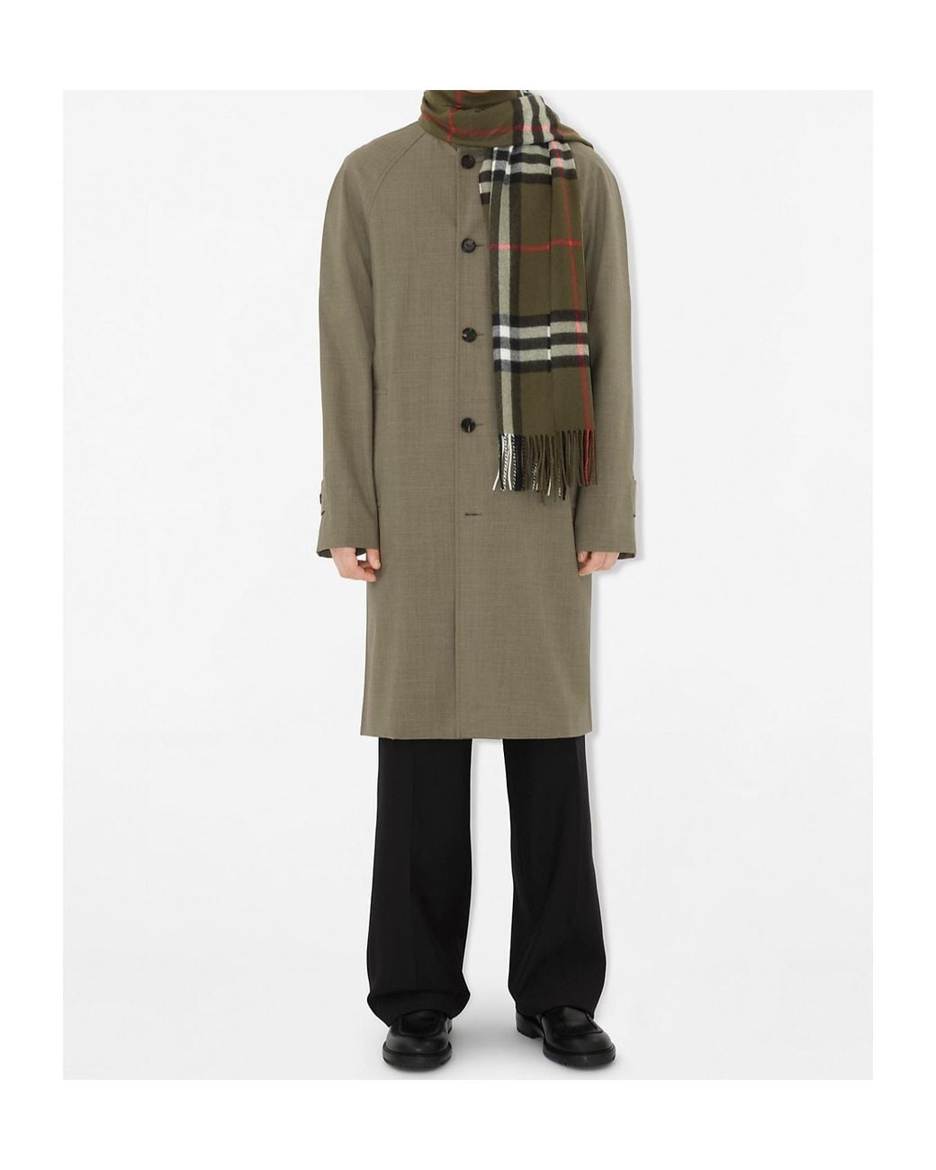 Burberry Green Plaid Check Fringed Scarf