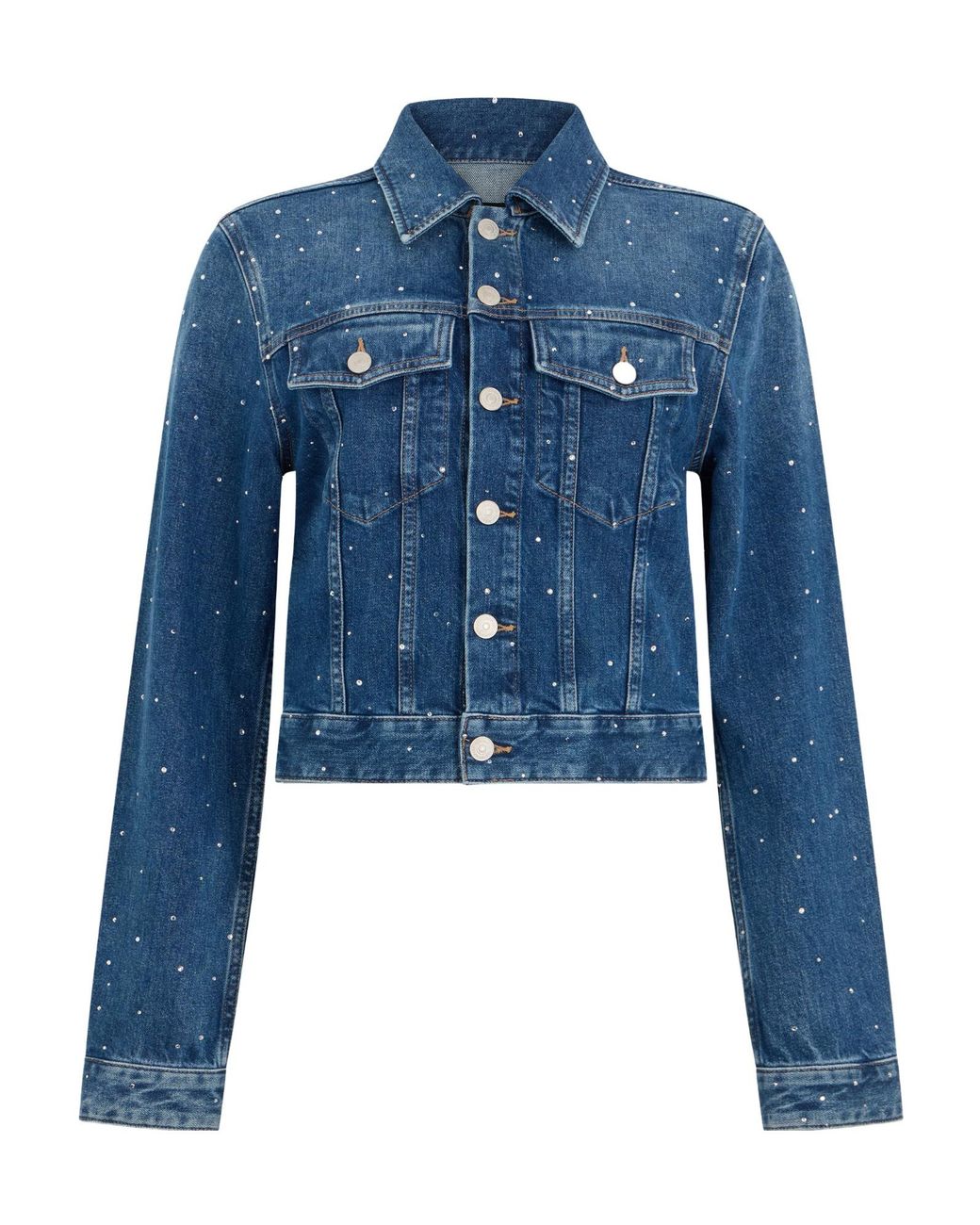 7 For All Mankind Blue Embellished Shrunken Jacket