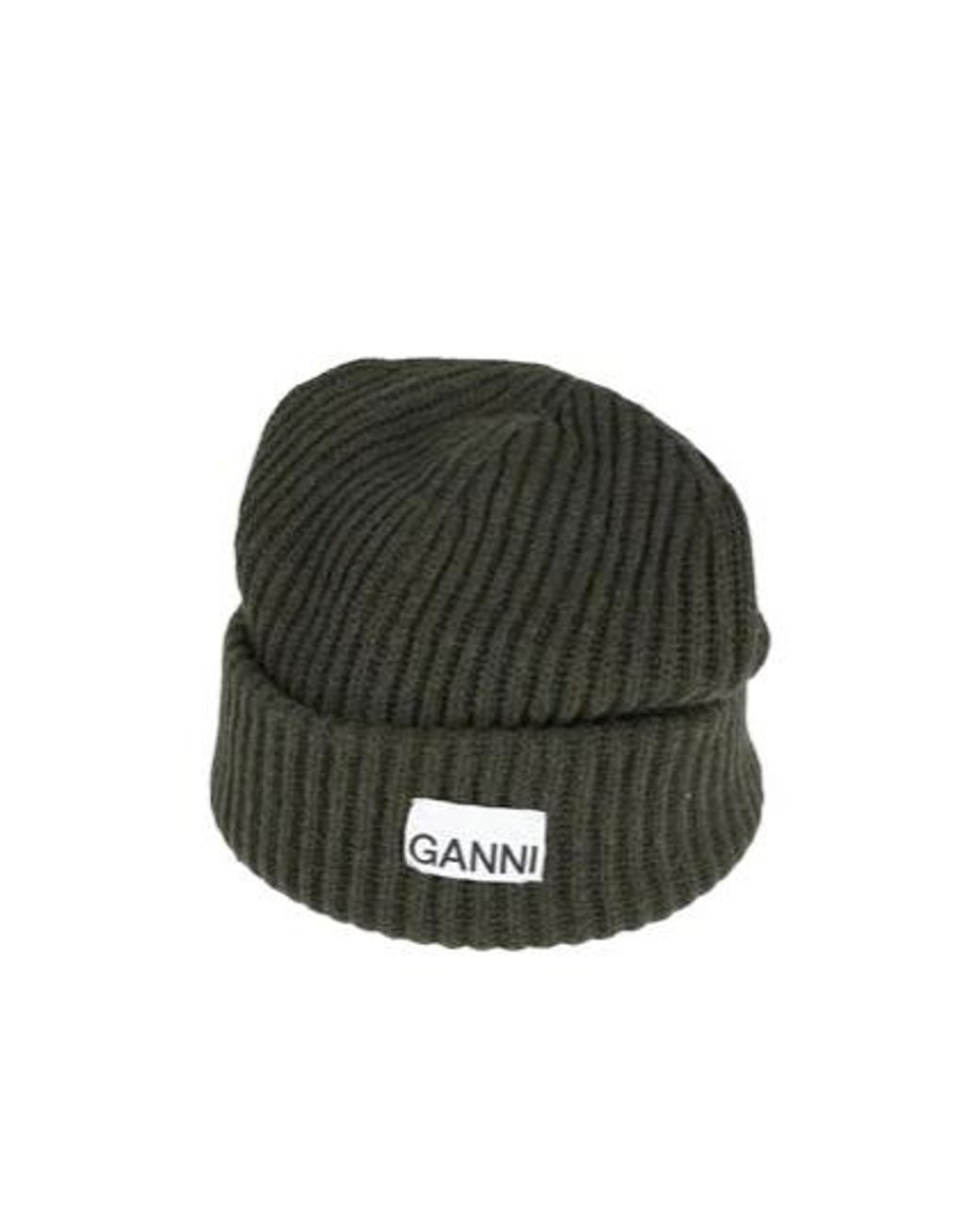 Ganni Green Solid Knit Beanie