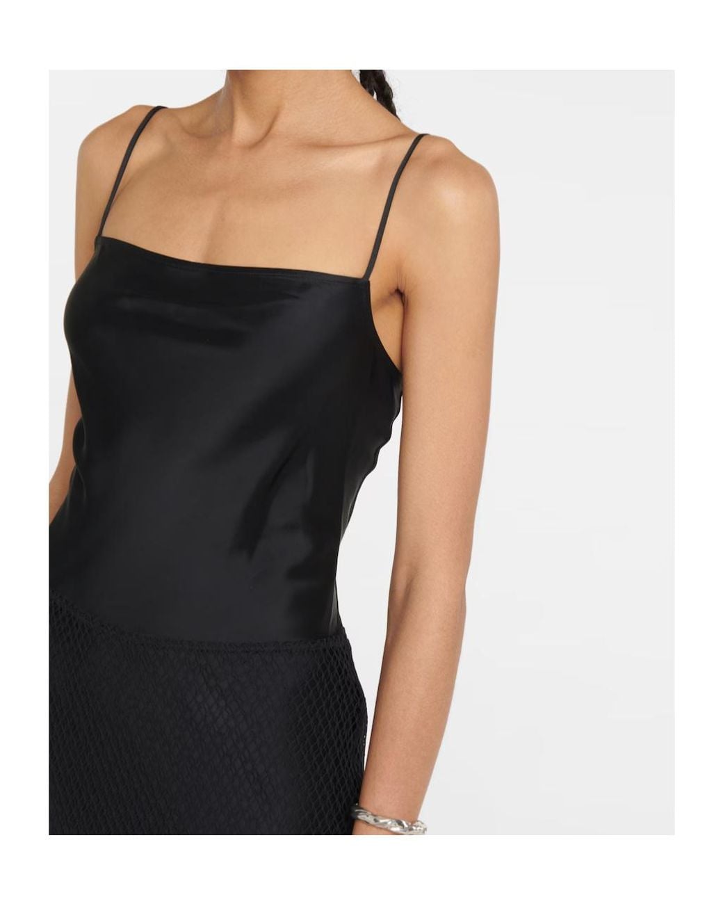 Helmut Lang Black Net Trim Satin Strap Dress