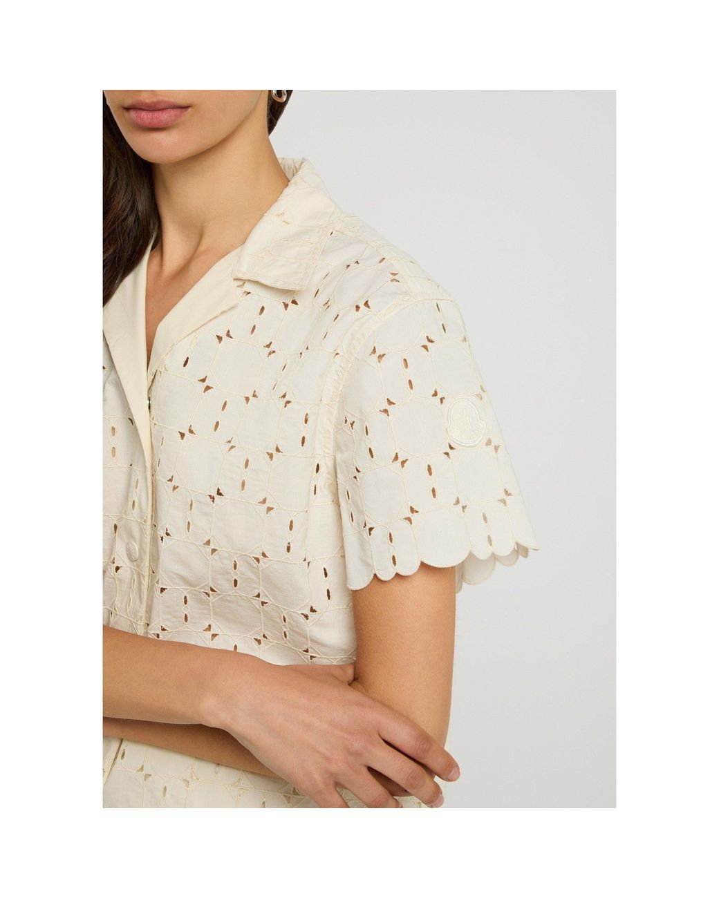 Moncler White Camp Collar Short-Sleeve Blouse