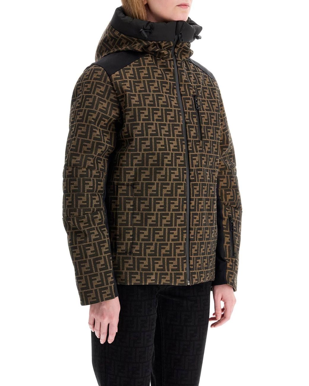Fendi Green Ff Motif Zip-Up Hooded Jacket