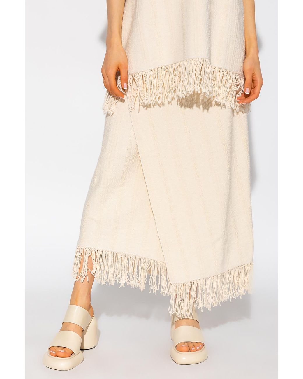 Jil Sander Natural Wrapped Fringed Maxi Skirt