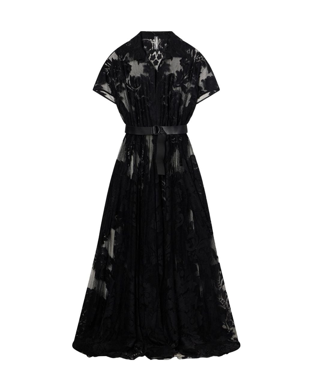 Norma Kamali Black Belted Embroidered Mesh Gown