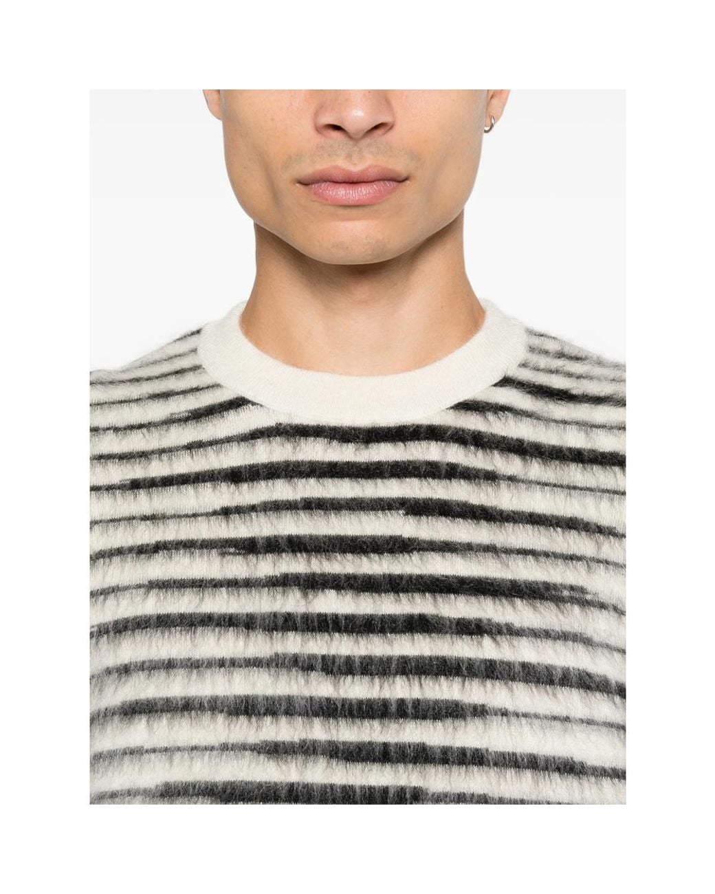 Tom Ford Gray Brushed Stripe Mohair Ls Crew Neck for men
