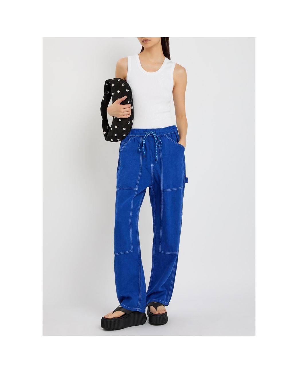 Rag & Bone Blue Loose Straight-Leg Linen Pants