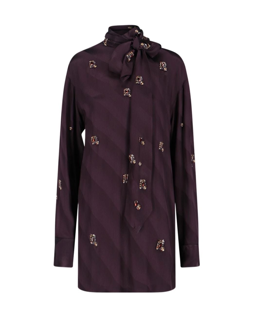 Dries Van Noten Purple Silk Blouse With Crystals