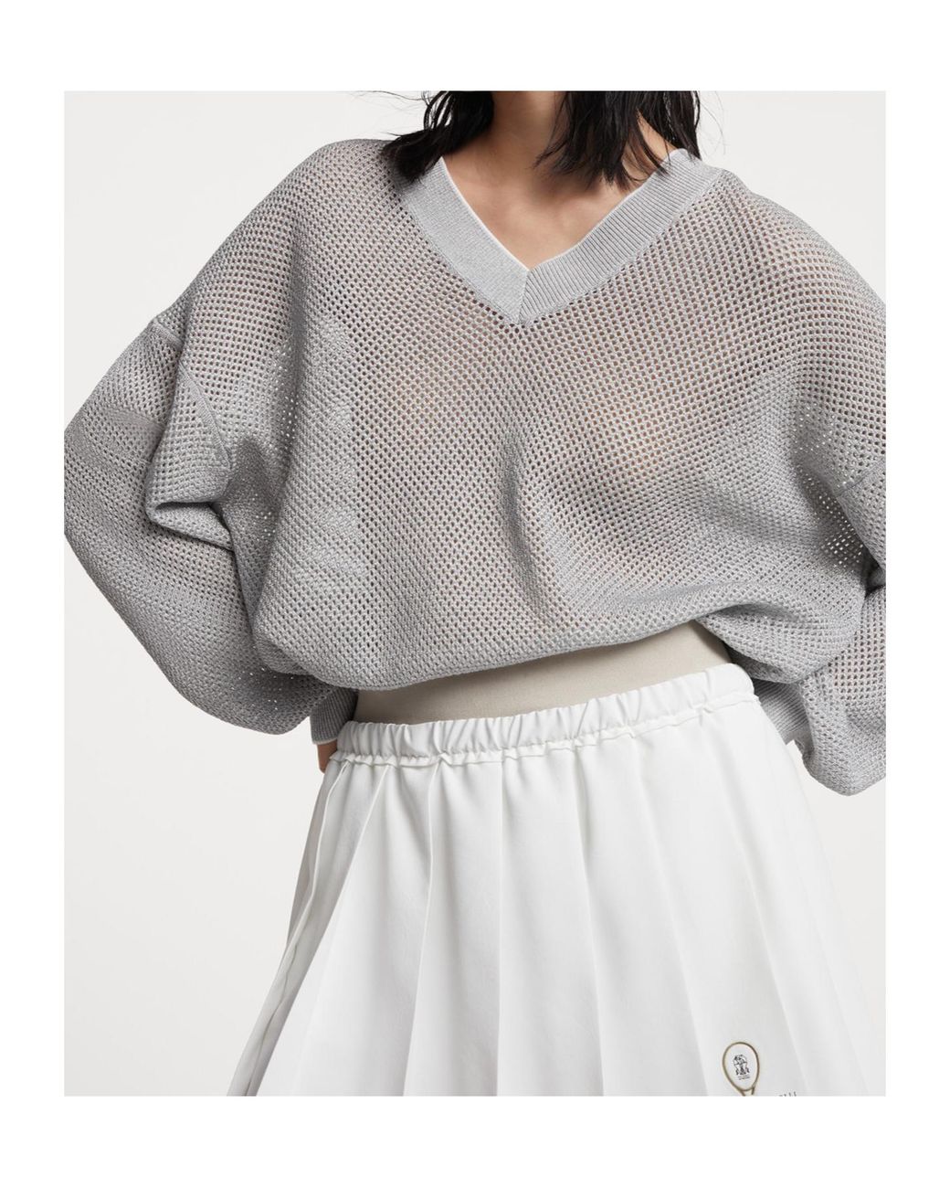 Brunello Cucinelli Gray V-Neck Knit Jumper