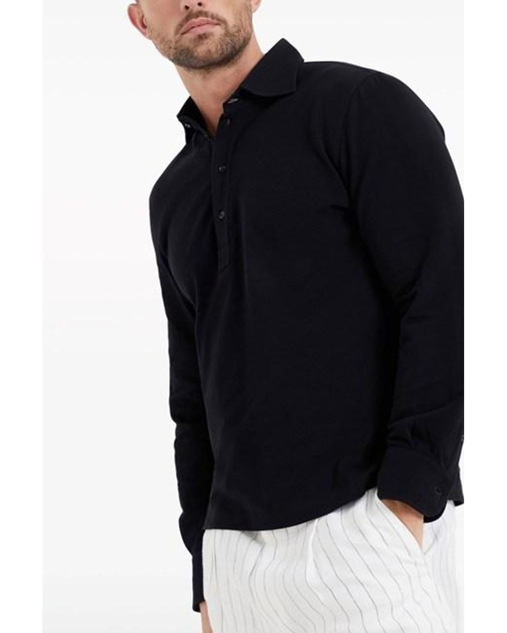 Brunello Cucinelli Blue Long Sleeved Buttoned Polo Shirt for men