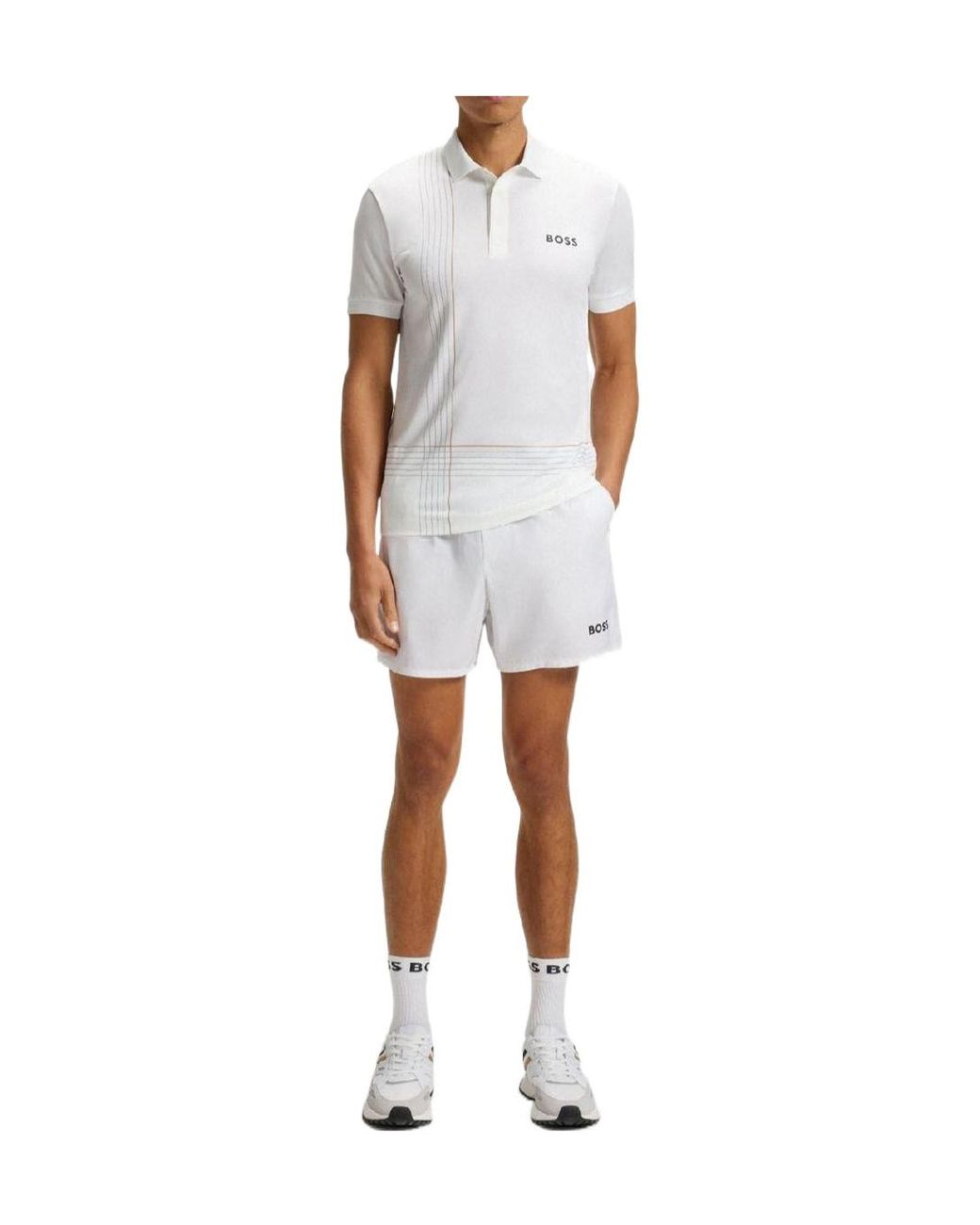 Boss White Active Quick Dry Polo Shirt With Check Artwork for men
